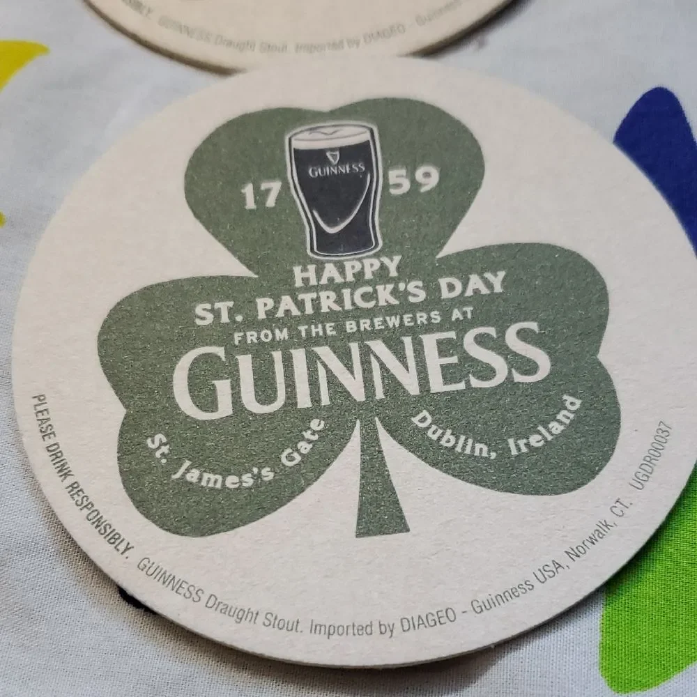 2 Guinness St. Patrick's Day Coasters - Green and Cream